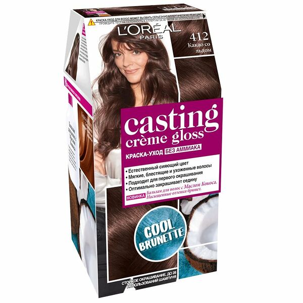 Стойкая краска-уход для волос L'Oreal Casting Creme Gloss, 412 Какао со льдом, 180 мл