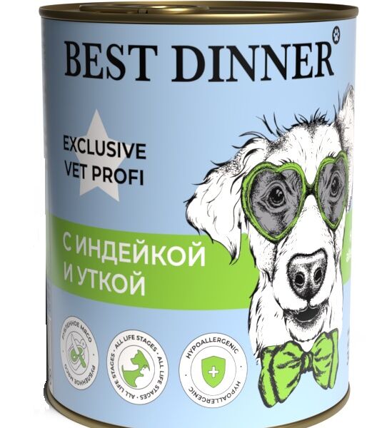 Best Dinner Vet Profi Hypoallergenic консервы для собак профилактика пищевой аллергии Индейка и утка