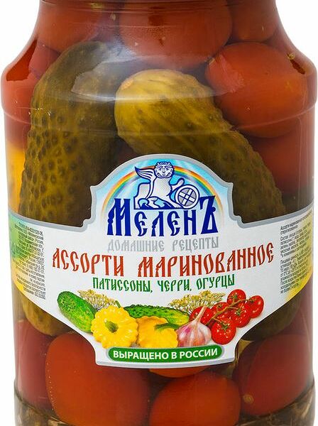 Ассорти маринованное МеленЪ патиссоны, черри, огурцы