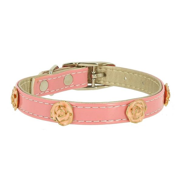 Ошейник для собак КАСКАД  Колибри  лаковый с украшением  Роза  12ммх30см розовый
