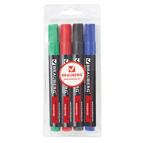 Набор маркеров перманентных Brauberg Contract 4цв круглый наконечник 3мм 150474