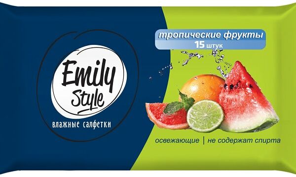 Салфетки влажные Emily Style Тропические фрукты универсальные 15шт