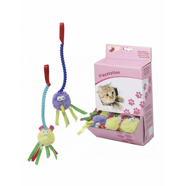 Ebi Игрушка для кошек мягкая Пушистик с лентами на пружинке 7,6 см