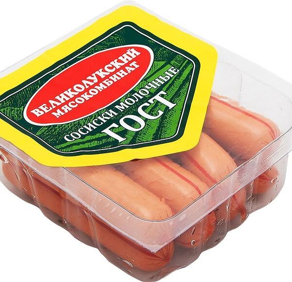 Сосиски Великолукский Мк Молочные вареные Гост 330г