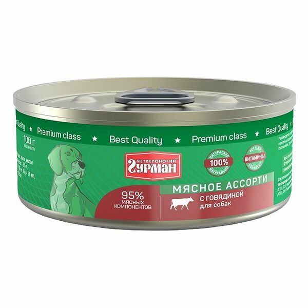Влажный корм для собак Четвероногий Гурман Мясное ассорти с говядиной 100 г