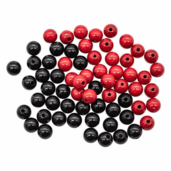 Набор деревянных бусин, красный и черный цвета, 12мм, 56шт, Glorex