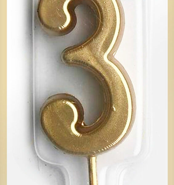 Свеча-цифра 3 Пакетико Party металлик