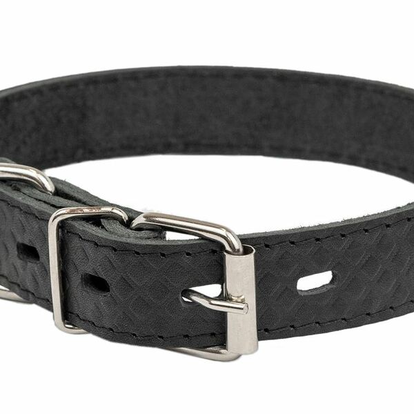 HOMEPET ошейник кожаный Ромбы 25мм х 39-49см простроченный с тиснением черный