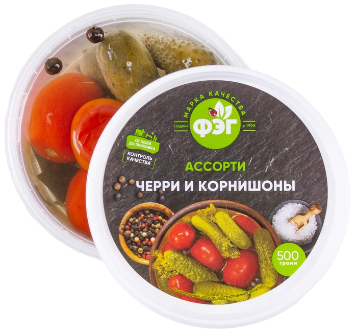 

Овощи соленые ФЭГ ассорти черри и корнишоны 500 г