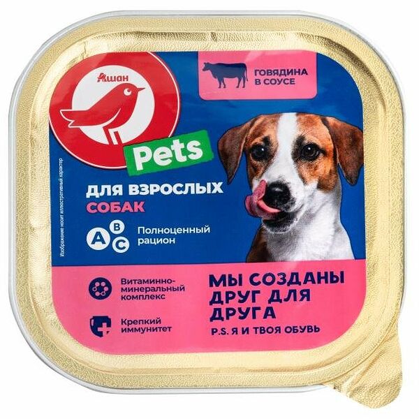 Корм консервированный для собак АШАН Красная птица с говядиной в соусе