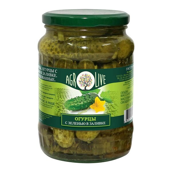 Огурцы с зеленью в заливке Agrolive ГОСТ 1с сб 670г
