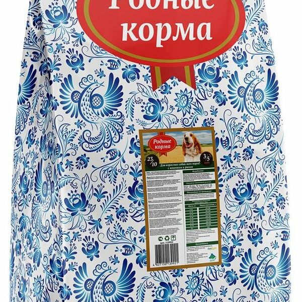 Сухой корм для взрослых собак «Родные Корма» ягненок с рисом, 10 кг