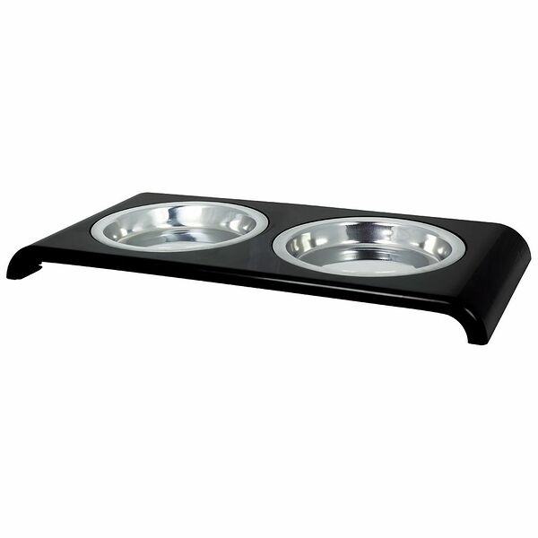 Миска для животных FOXIE Cat Saucer Diner двойная металлическая на подставке 2x175мл черная