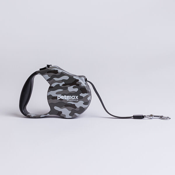 Рулетка для собак S, ремень 3 м, до 15 кг, серый камуфляж