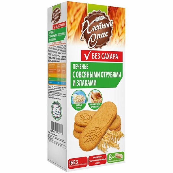 Печенье сдобное Хлебный Спас с овсяными отрубями и злаками, 240г