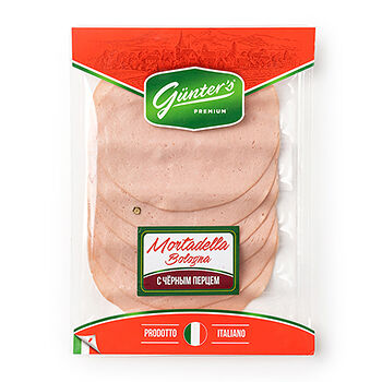 Колбаса вареная Gunter`s Мортаделла Премиум классическая с черным перцем 120г, Россия
