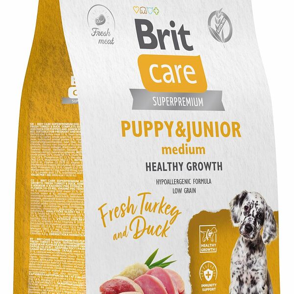 Сухой корм Brit Care Dog Puppy&Junior Healthy Growth индейка, утка для щенков средних пород