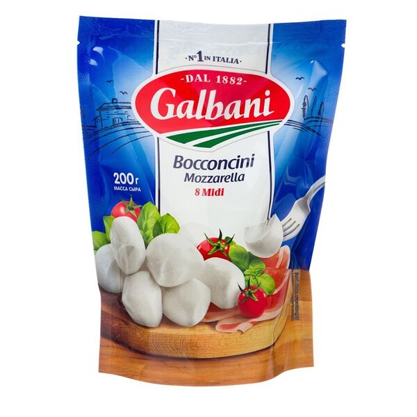Сыр Моцарелла Боккончини Galbani 45% вес сыра 200г, вес с рассолом 420г