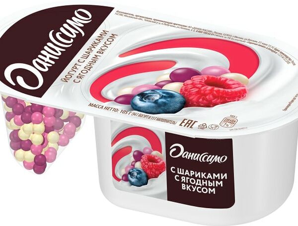 Йогурт Даниссимо Фантазия с хрустящими шариками с ягодным вкусом 6.9%