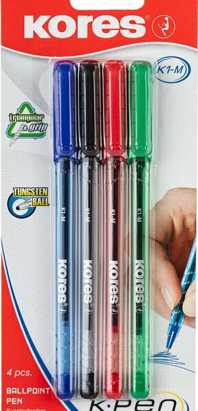 Ручки Kores шариковые 1мм 4шт