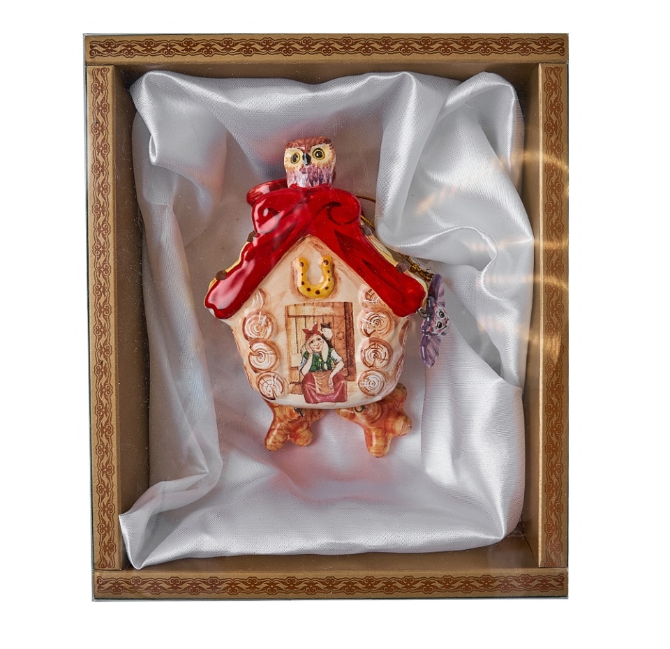 

Игрушка для елки Зимние игрушки Избушка на курьих ножках 12см, майолика, Россия