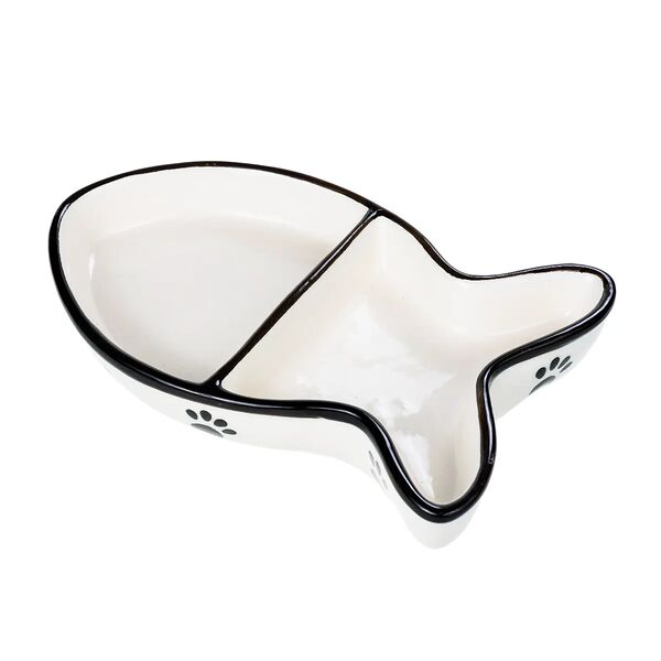 Миска двойная рыбка белая с лапками 27см керамика