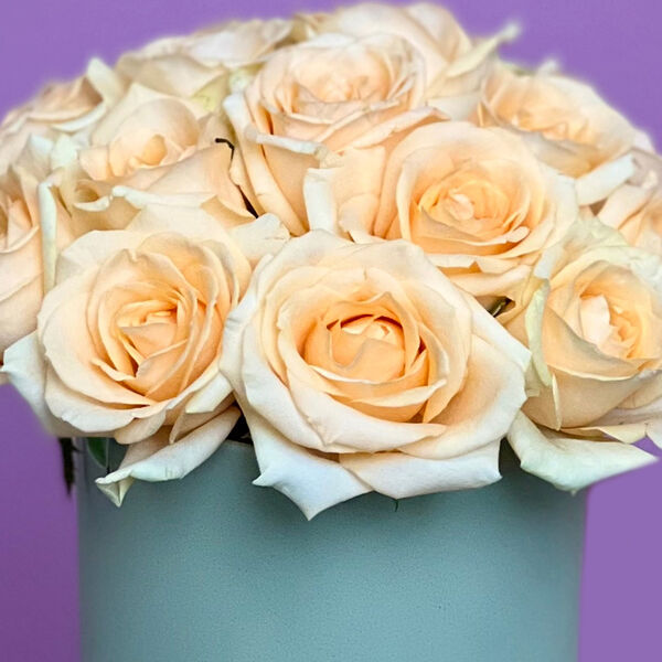 Кремовые розы в шляпной коробке XS