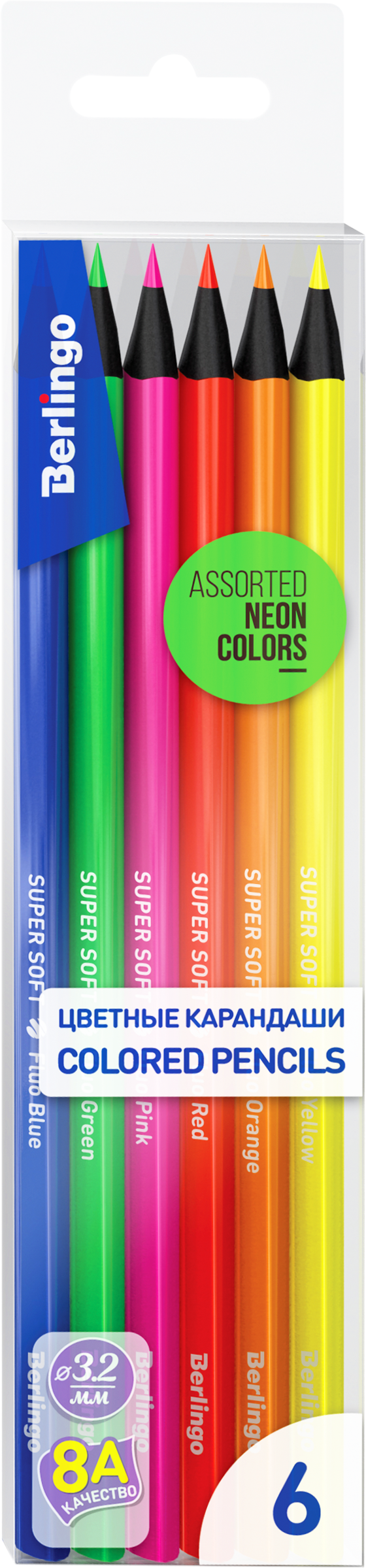 

Карандаши цветные Berlingo SuperSoft Fluo флуоресцентные, 6 цветов