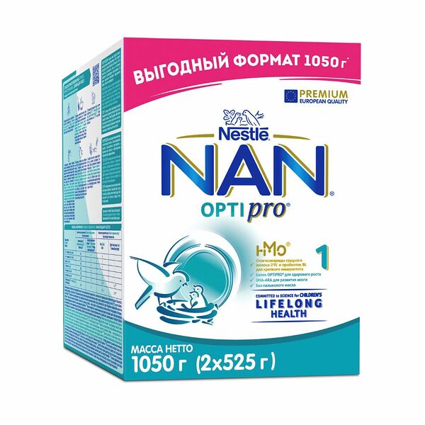 Смесь сухая молочная б/р NAN 1 Optipro с олигосах 2FL до 6мес 2*525г ДП