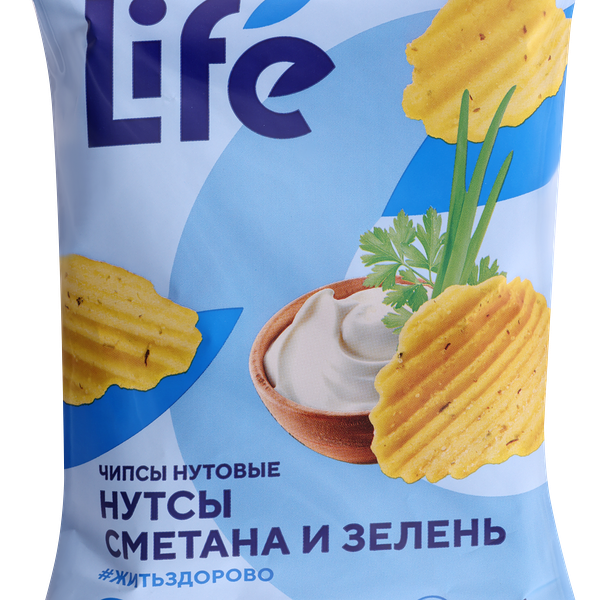 Чипсы нутовые ЛЕНТА LIFE Сметана и зелень, 50г