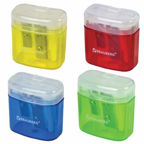 Точилка Brauberg Chief с контейнером пласт прямоуг 2 отверстия с крышкой ассорти 226942