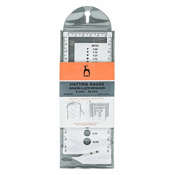 60249-01 Линейка д/измерения диаметра спиц, линейных размеров, с лезвием д/обрезания нитей PONY