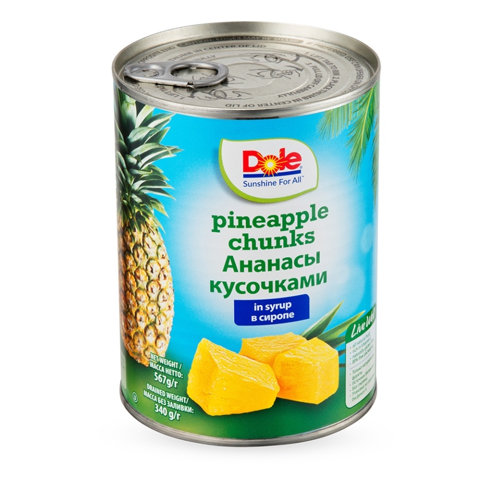 

Ананасы Dole кусочки в сиропе 567 г, Филиппины