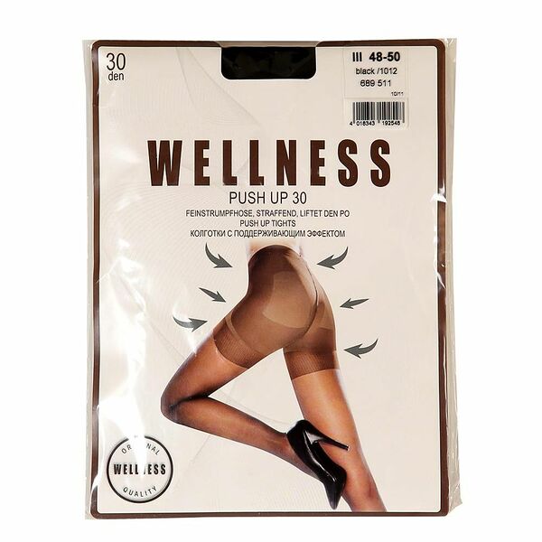 Колготки Wellness Push Up, черный, 30 den, размер 3 (48-50)