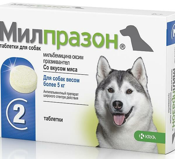 Милпразон Антигельминтные таблетки для собак весом более 5 кг 125 мг 2 таблетки со вкусом мяса