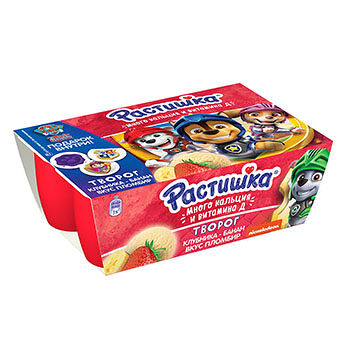 Творог Растишка клубника, банан, пломбир, с 3 лет, 3.5%,6 x 45г
