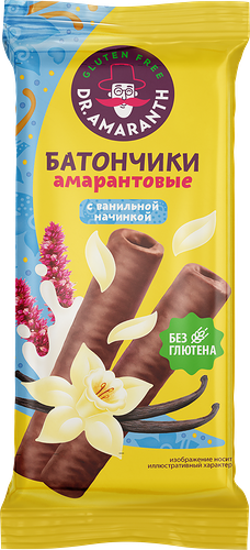 Батончик безглютеновый DR. AMARANTH Амарантовый с ванильной начинкой, глазированный, 19г