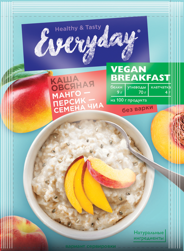 

Каша овсяная EVERYDAY Vegan Breakfast Манго, персик, семена чиа, 36г