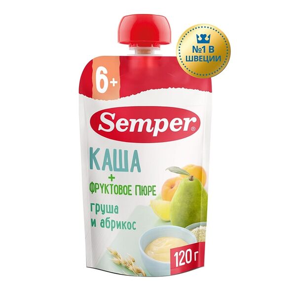 Каша с фруктовым пюре Semper груша-абрикос с 6 месяцев