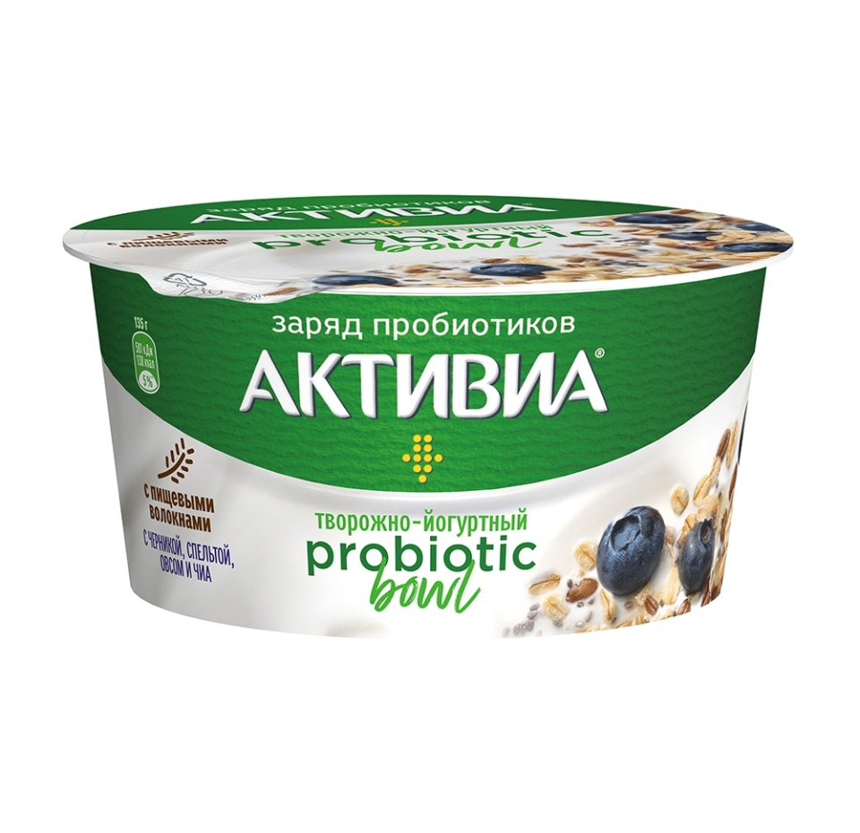 

Биопродукт кисломолочный творожно-йогуртный Активиа Probiotic bowl с пищевыми волокнами, черникой, спельтой, овсом и чиа 3,5% 135 г