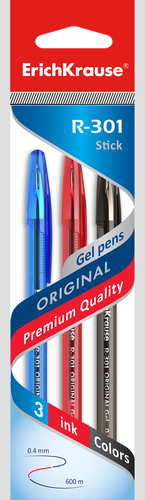 

Набор ручек ErichKrause R-301 гелевые 3 цвета 0.4 мм