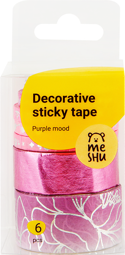 Лента декоративная клейкая MESHU Purple mood, 6шт