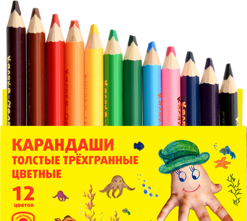 

Набор цветных карандашей КАЛЯКА-МАЛЯКА трехгранные, 12 цветов, Арт. 063029