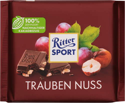 

Шоколад молочный Ritter Sport с лесным орехом и калифорнийским изюмом 100 г