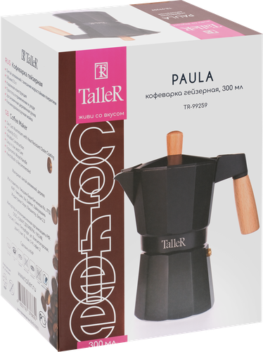 

Кофеварка гейзерная TALLER Paula 300мл, литой алюминий