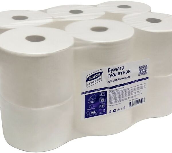 Бумага туалетная Luscan Prof Etalon для диспенсера 2 слоя 100м 12 рулонов