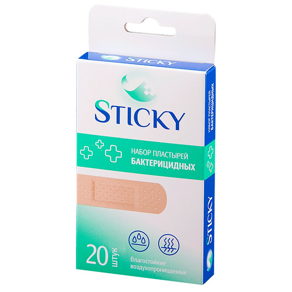  Sticky Пластырь бактерицидный влагостойкий 1.9 см х 7.2 см набор 20 шт