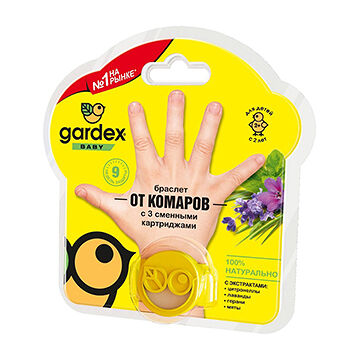 Браслет от комаров Gardex Baby с 3 сменными картриджами, цвет в ассортименте, 43г