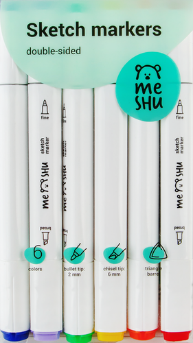 

Набор маркеров для скетчинга MESHU двухсторонние, 6 цветов