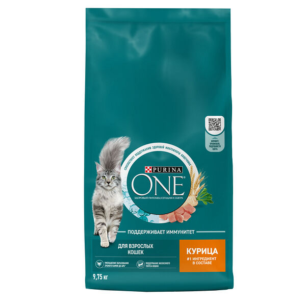 Сухой корм Purina ONE® полнорационный для взрослых кошек, с высоким содержанием курицы, 9.75 кг